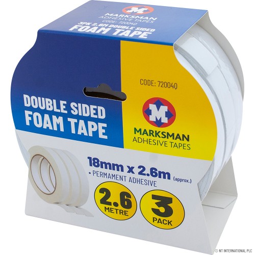 3pk Double Sided Foam Tape - 18mm x 2.6m