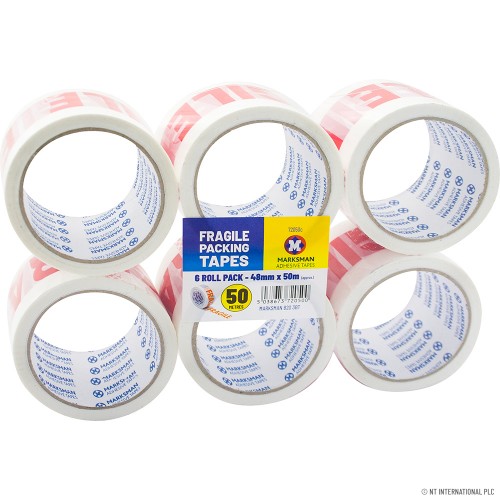 6 Roll Fragile Printed Tape 48mm x 50m