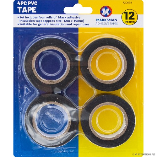 4pc PVC Black Tape 19mm x 12m - Black