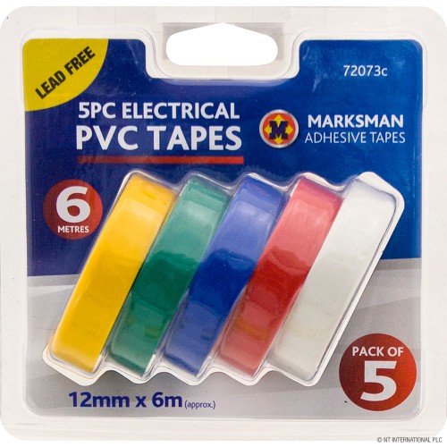 5pk PVC Electrical Tape 12mm x 6m - Asst Colo