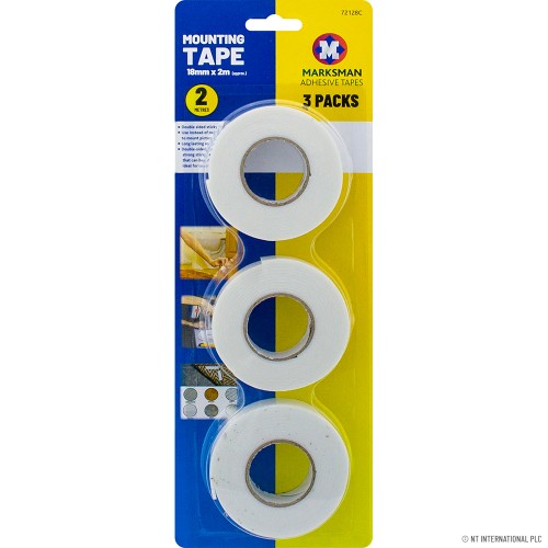 3pc Mounting Tape 2m x 18mm - White