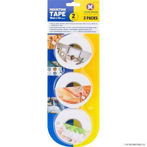 3pc Mounting Tape 2m x 18mm - White