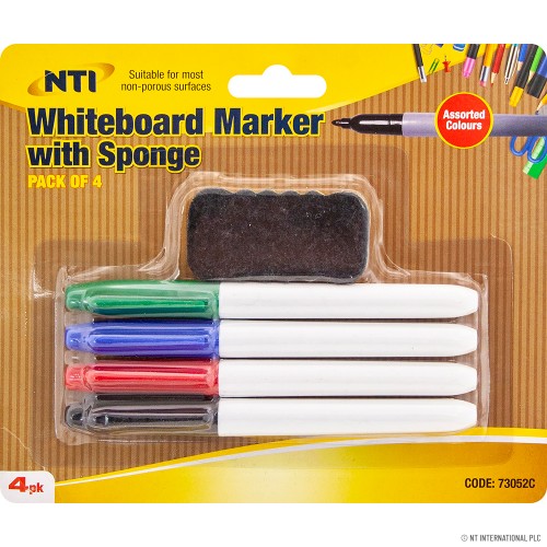 4pk Whiteboard Marker Pens With Sponge