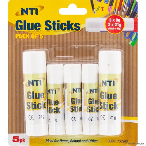 5pk Glue Sticks - 3 x 9g, 2 x 21g