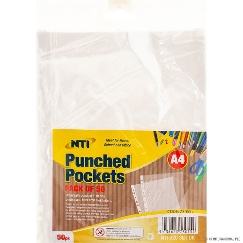 50pk Clear A4 Punched Pockets