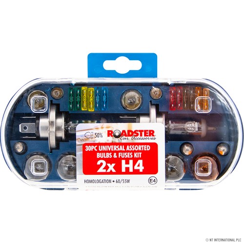 30pc Car Bulb Kit 2xH4 Universal 60/55w 12v