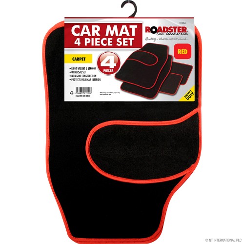 4pc Car Mat Set Carpet - Red