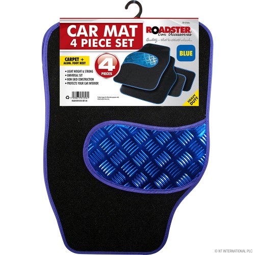 4pc Car Mat Set - Aluminium Patch - Blue