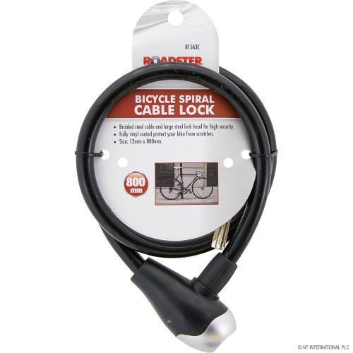 Bicycle Spiral Cable Lock 12mm x 800mm