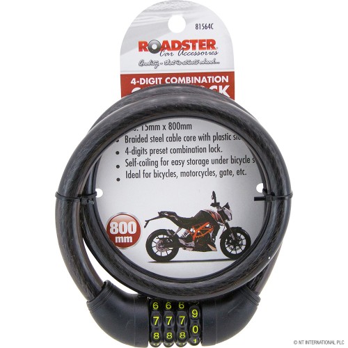 4 Digit Combination Bicycle Lock 15 x 800mm