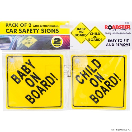 2pk Car Safety On Board Signs - Yellow