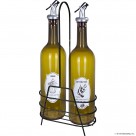 2 Pcs Green Oil Bottle with Metal Stand